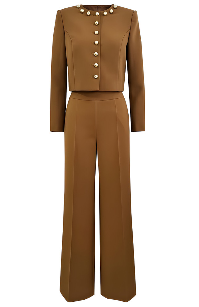 Long Sleeve Embellished Suit Brown