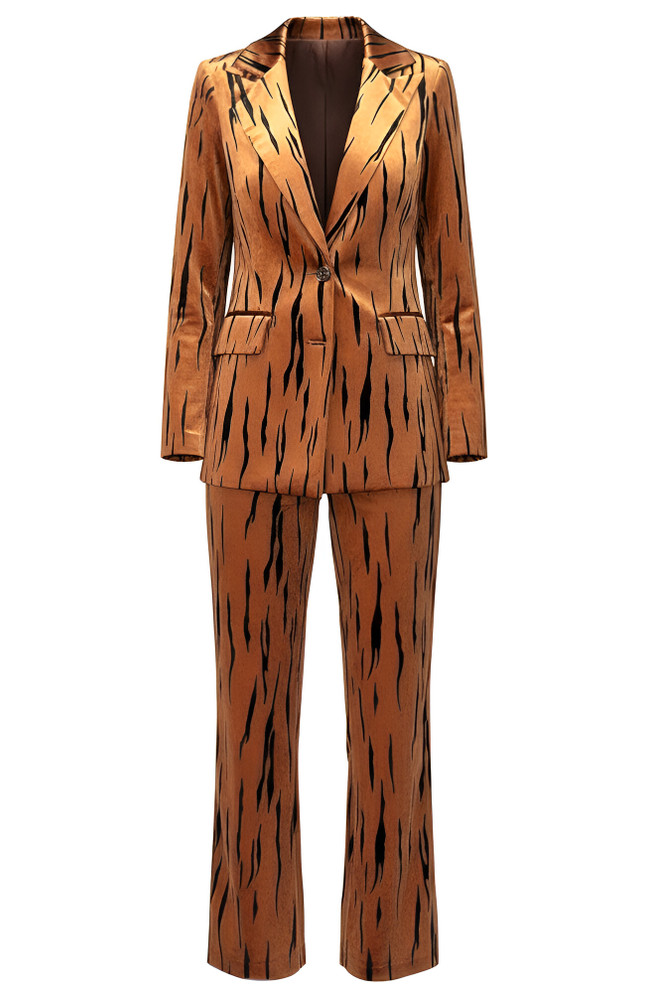 Long Sleeve Animal Print Suit Light Brown