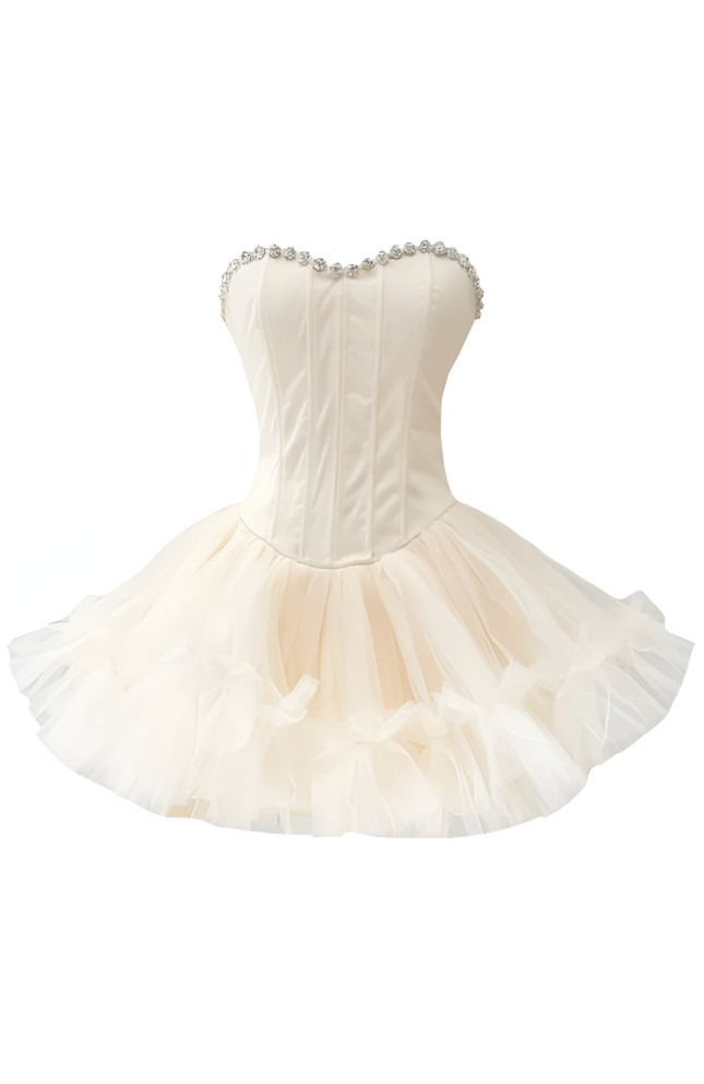 Strapless Crystal Mesh A Line Dress Ivory