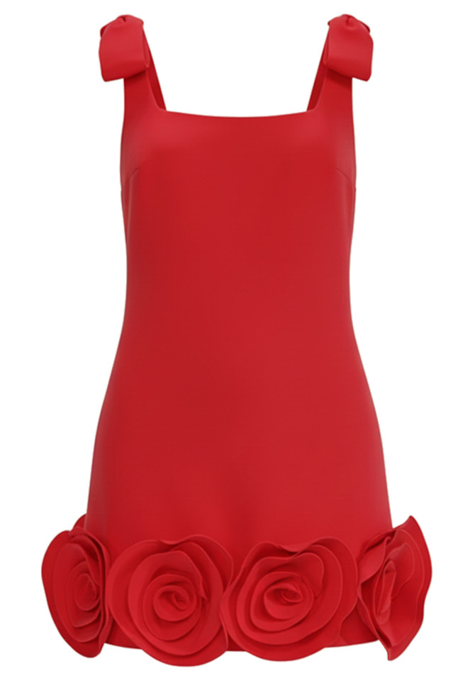 Floral Hem Dress Red