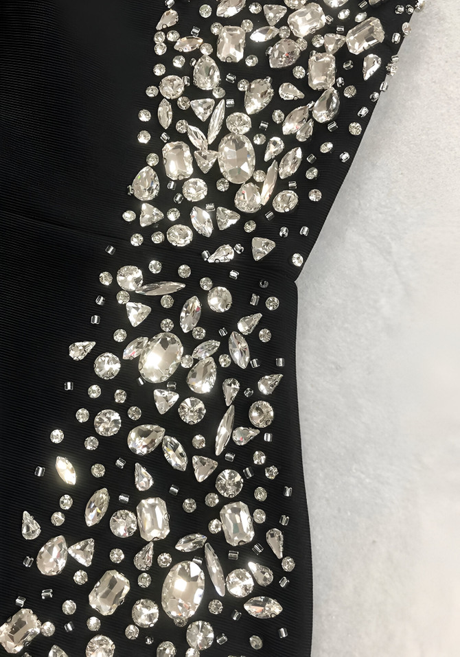 Strapless Crystal Side Dress Black