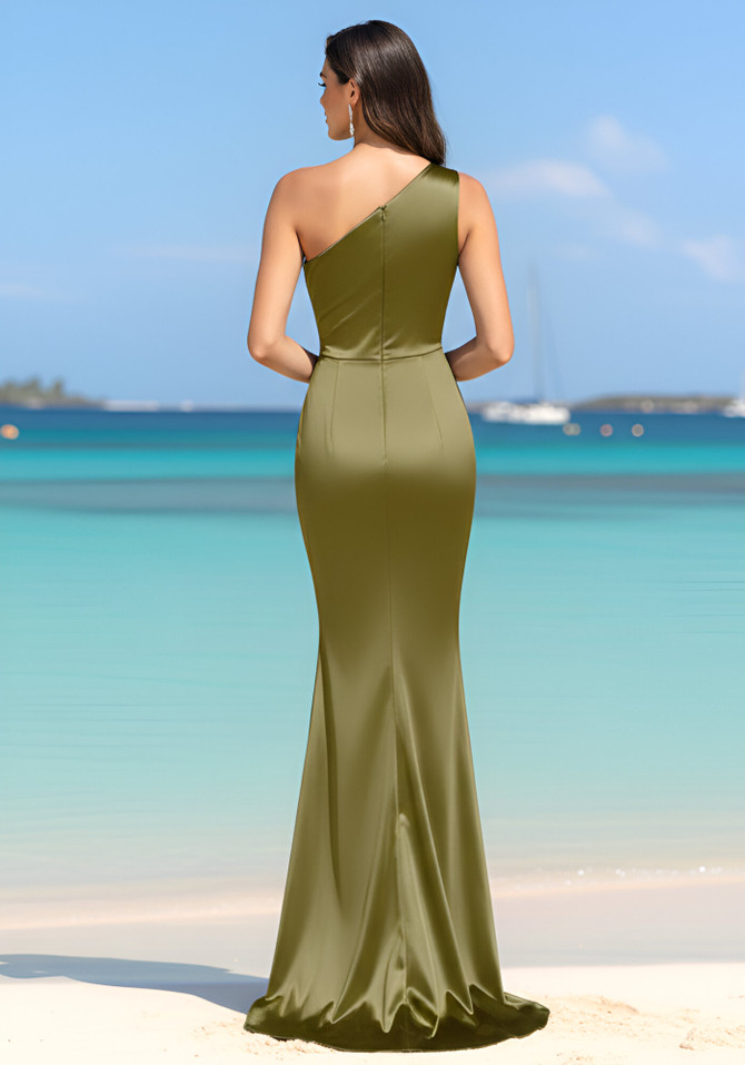 One Shoulder Draped Maxi Dress Green