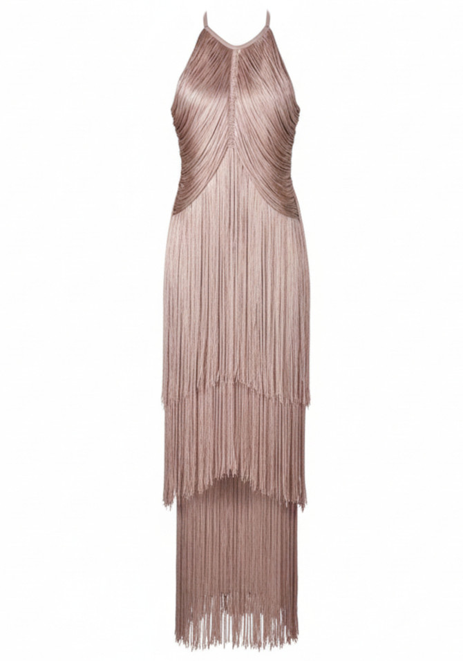 Halter Tassel Maxi Dress Nude Pink
