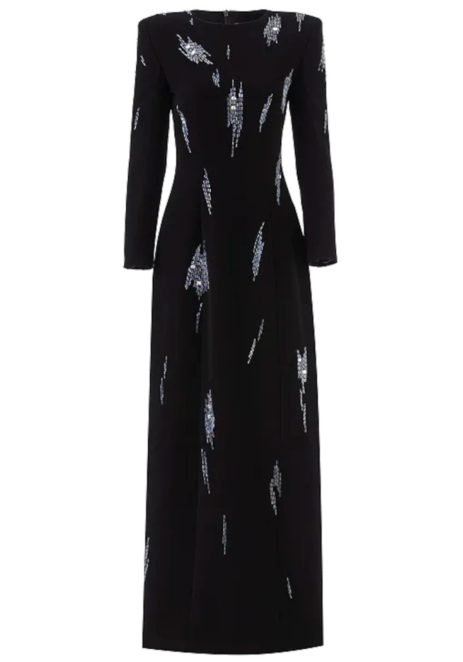 Long Sleeve Embellished Details Maxi Dress Black