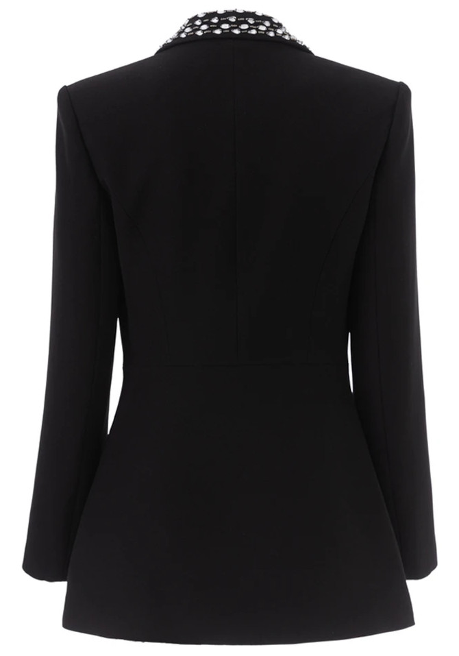 Long Sleeve Crystal Lapel Blazer Black