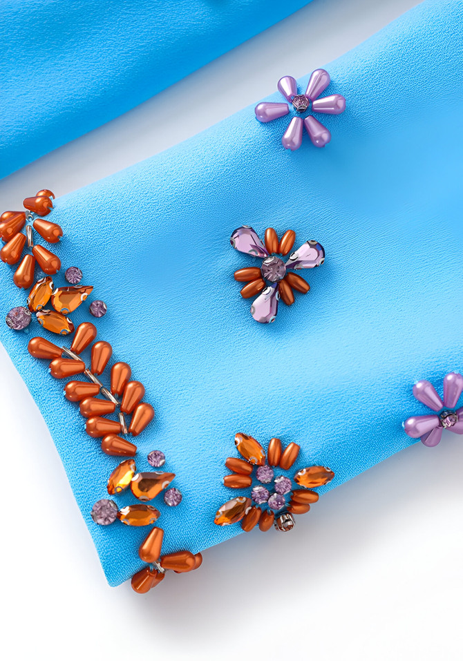 Long Sleeve Embellished Midi Dress Blue