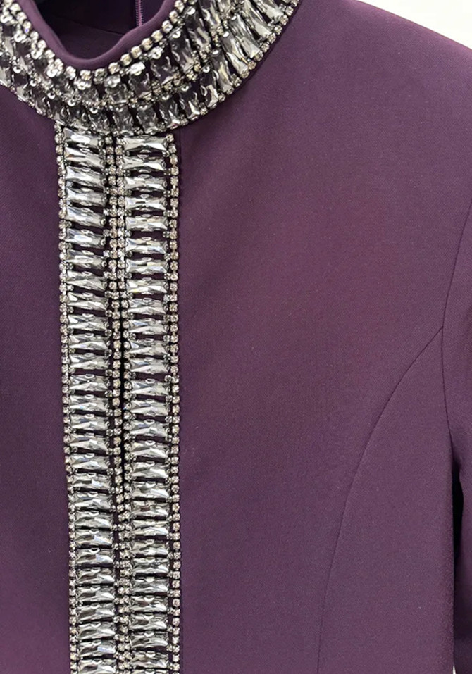 Long Sleeve Crystal Trim Maxi Dress Plum