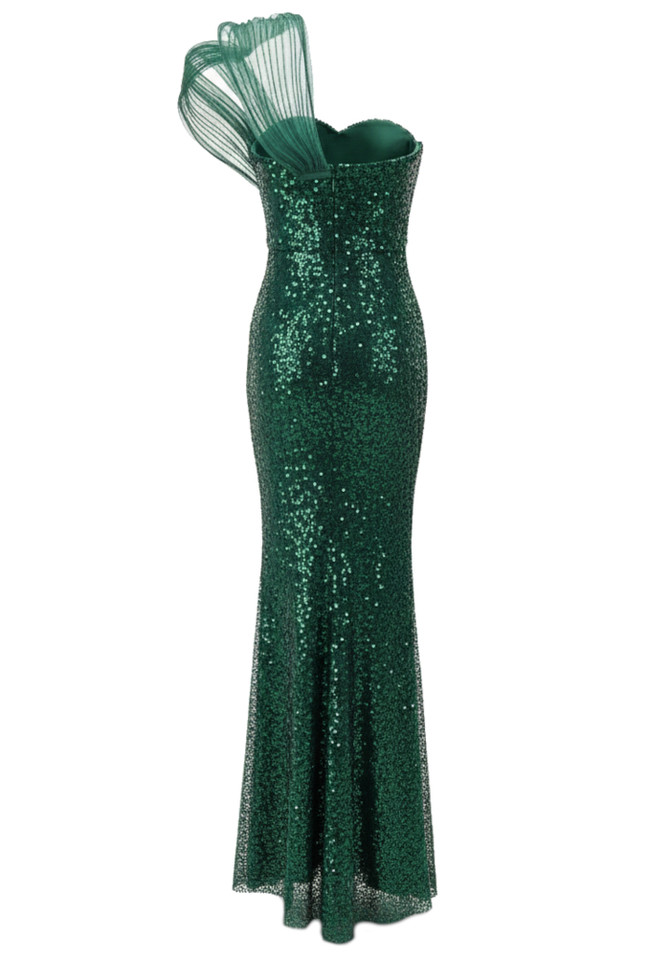 One Shoulder Sparkly Maxi Dress Green