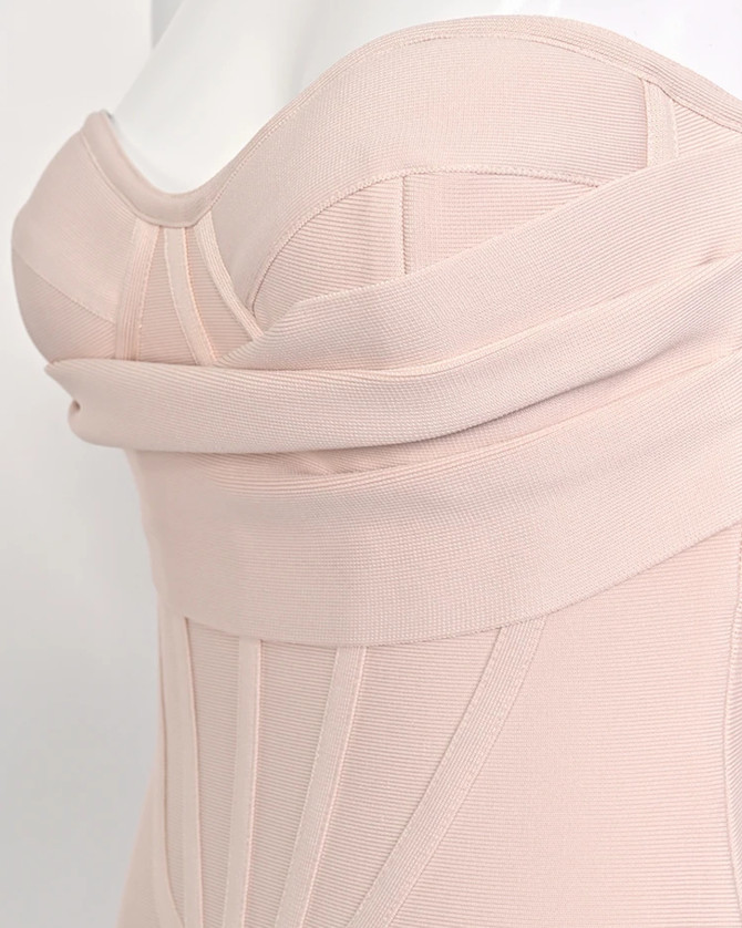 Strapless Draped Bustier Midi Dress Nude Pink