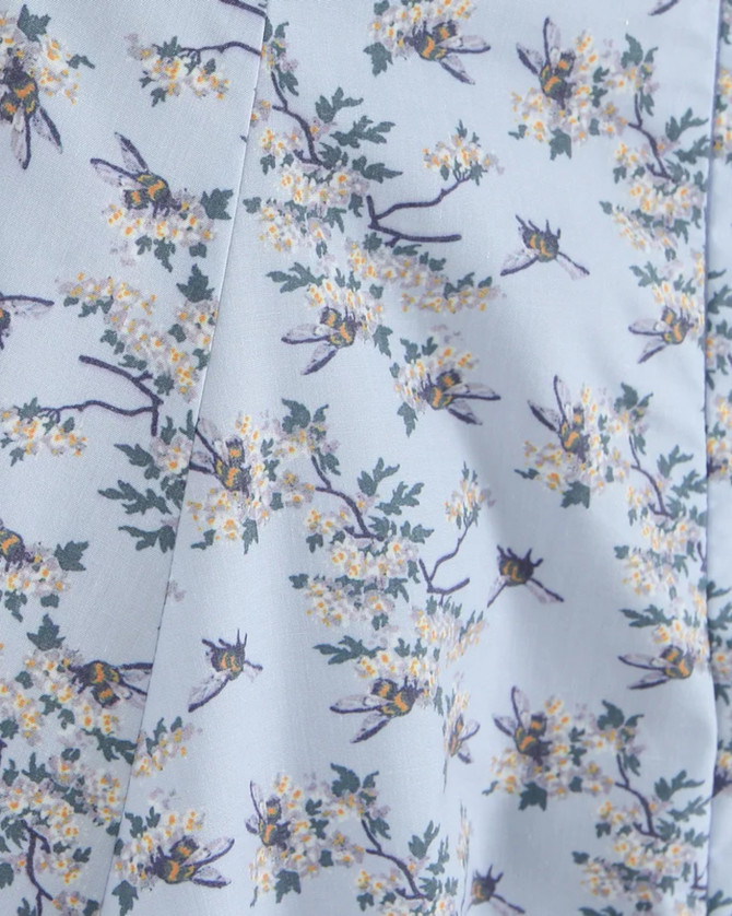 Halter Button A Line Midi Dress Floral Blue