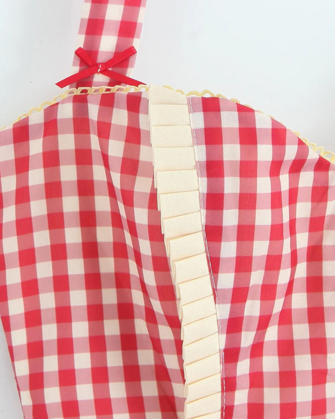 Halter Gingham Skater Dress Red