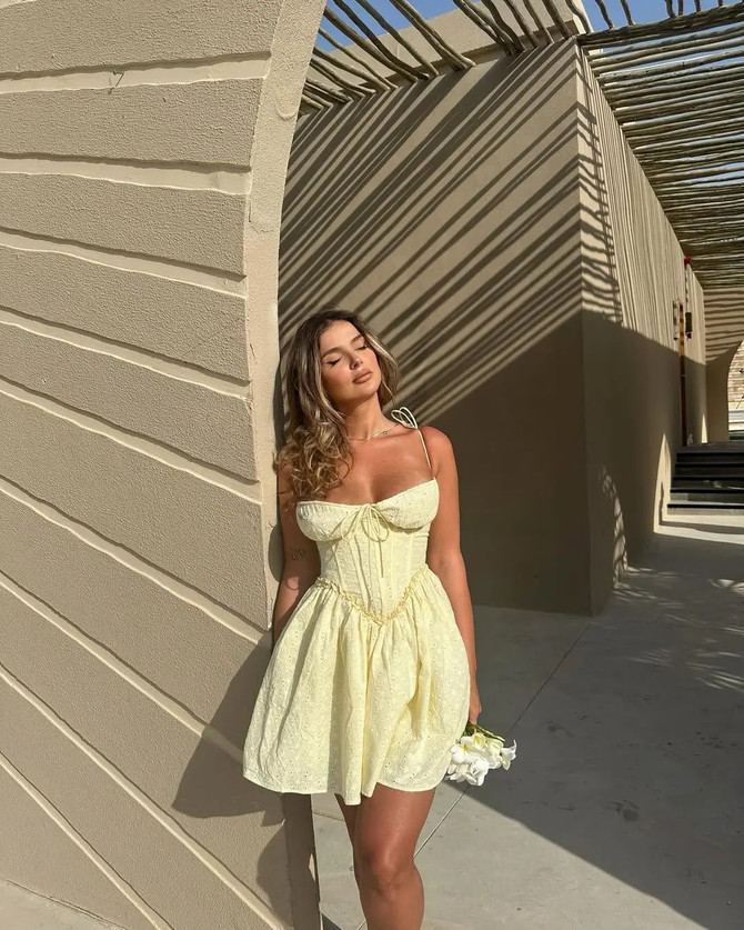 Broderie Corset Skater Dress Yellow