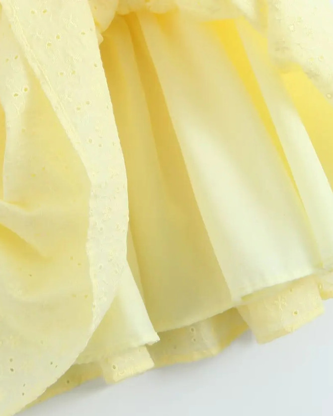 Broderie Corset Skater Dress Yellow