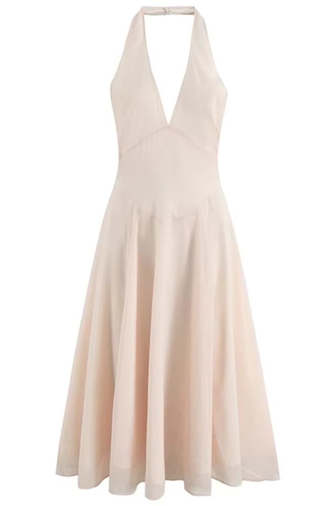 Halter A Line Midi Dress Blush Pink