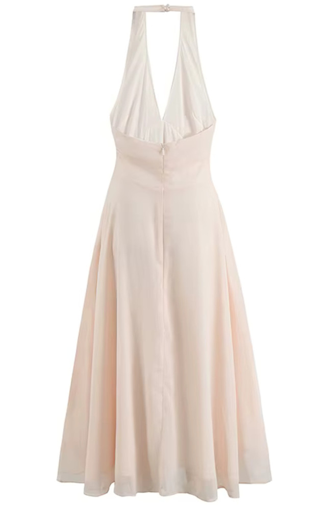 Halter A Line Midi Dress Blush Pink