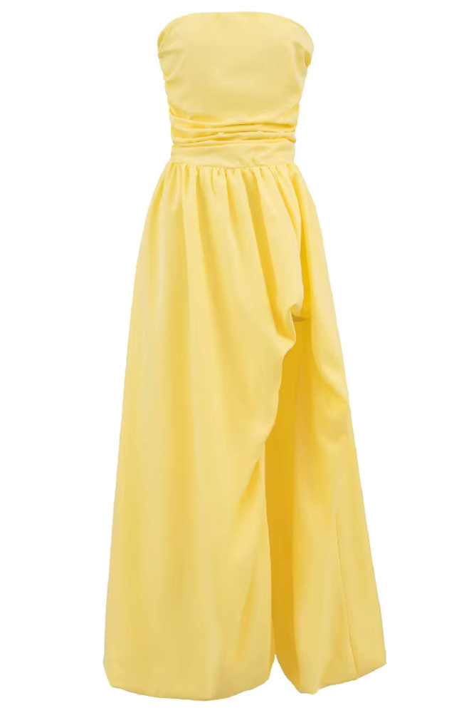 Strapless Corset Puff Maxi Dress Yellow