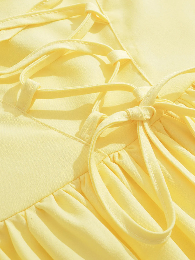 Strapless Corset Puff Maxi Dress Yellow