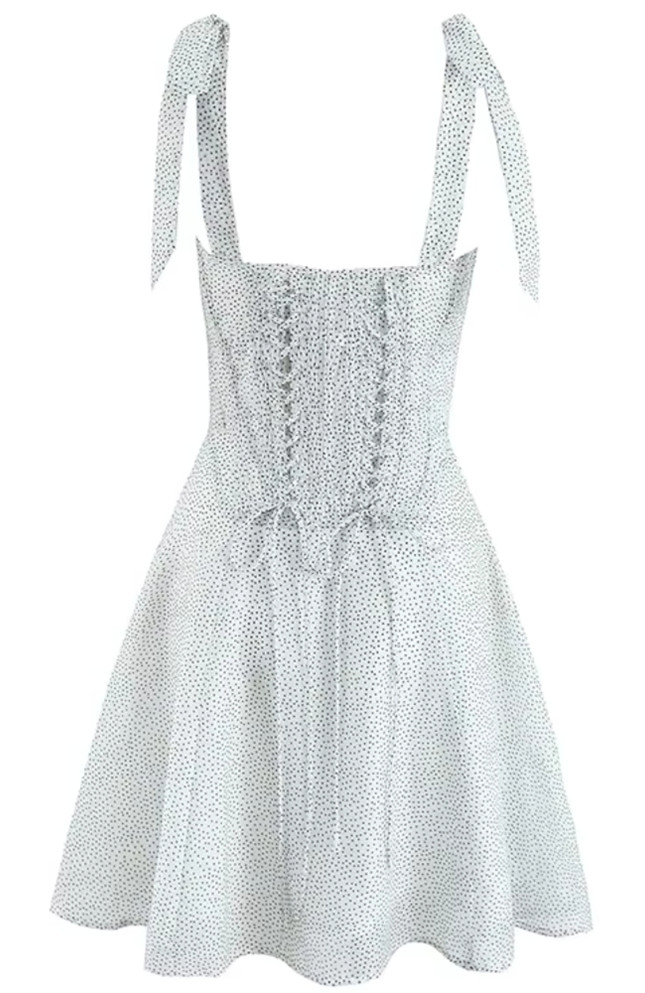 Polka Dot Corset A Line Dress Black White
