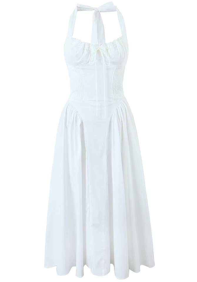 Halter Bustier A Line Midi Dress White