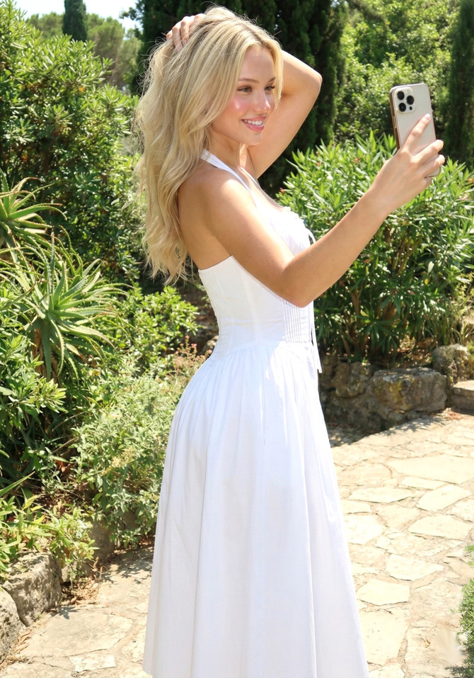 Halter Bustier Skater Midi Dress White