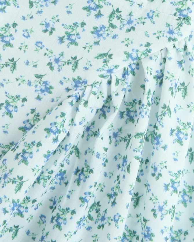 Halter Bustier A Line Midi Dress Floral Blue