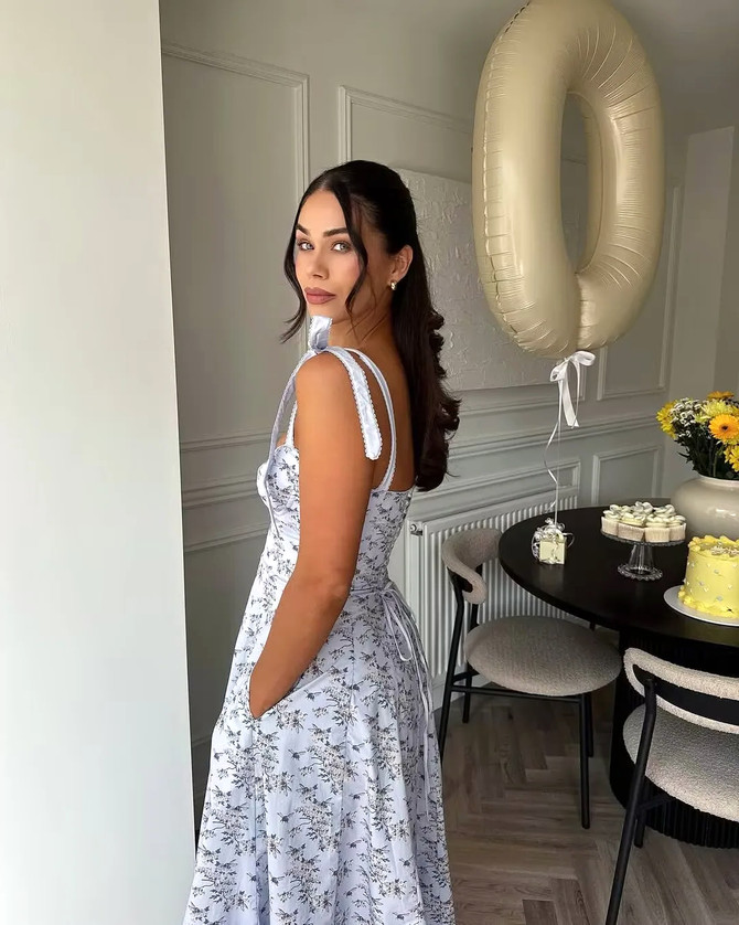 Floral A Line Corset Midi Dress Blue