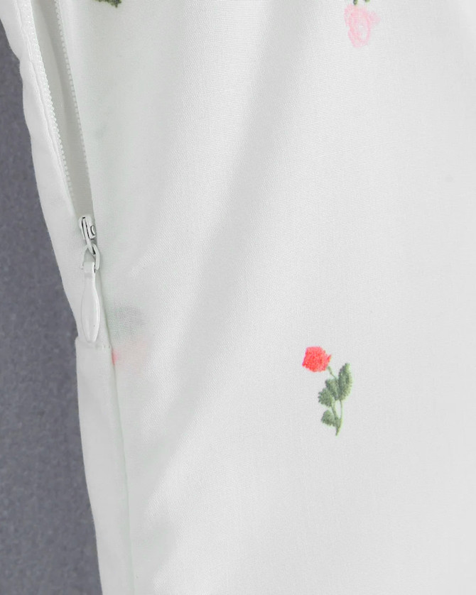 Floral Bustier Corset A Line Midi Dress White