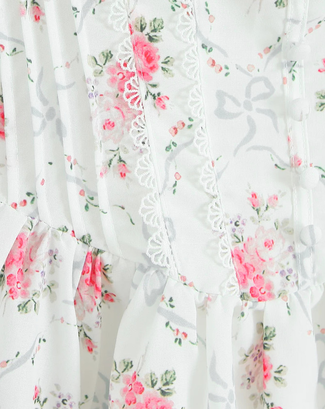 Floral Crochet Trim Button A Line Dress White