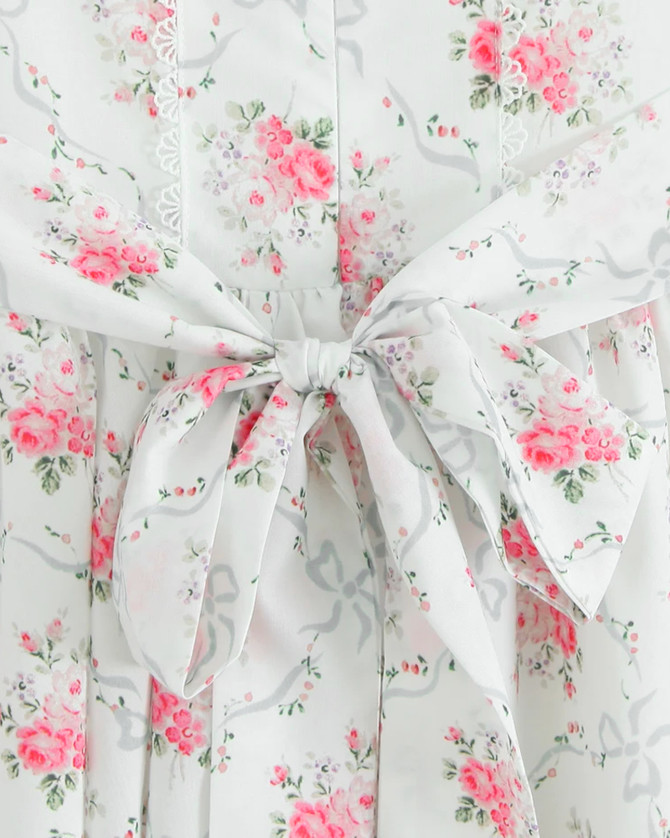 Floral Crochet Trim Button A Line Dress White