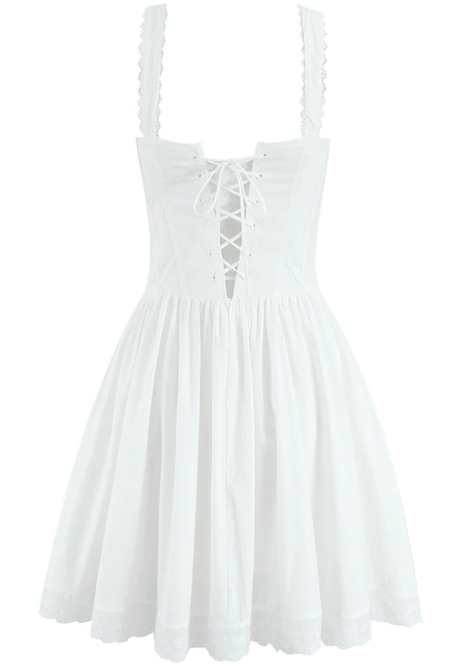 Lace Insert Corset A Line Dress White