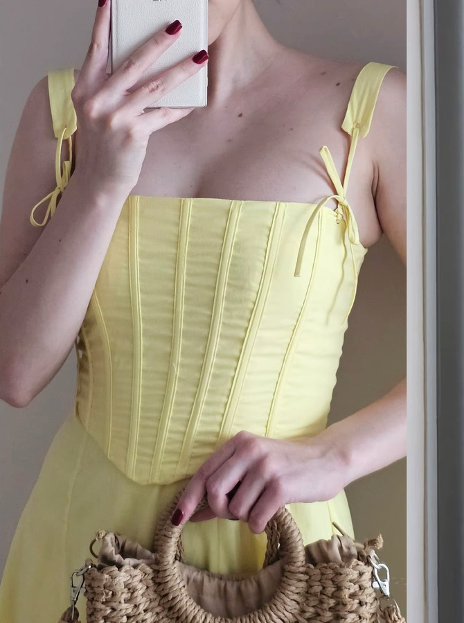 Corset Skater Two Piece Midi Dress Yellow