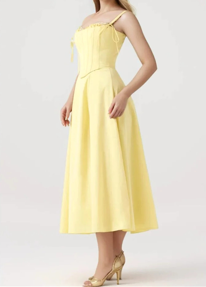 Corset A Line Two Piece Midi Dress Yellow