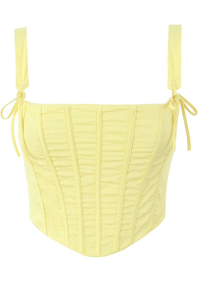 Corset A Line Two Piece Midi Dress Yellow