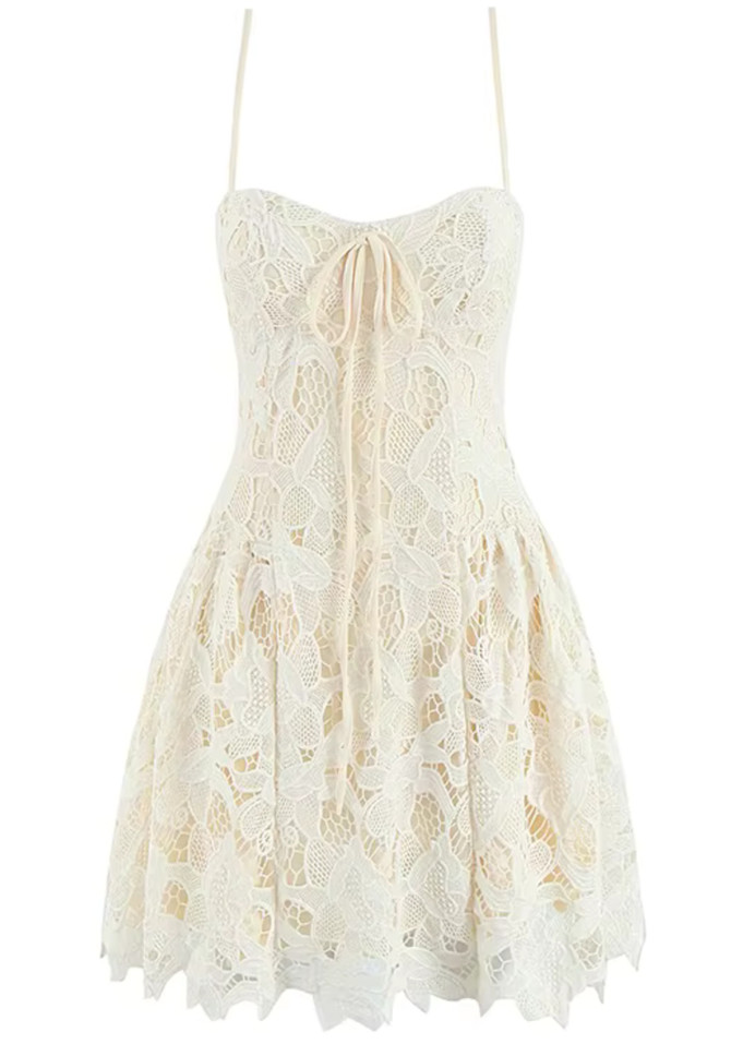 Floral Crochet A Line Dress Ivory