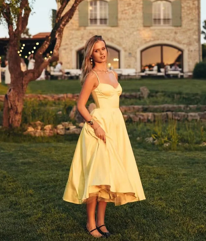 Bustier A Line Midi Dress Yellow