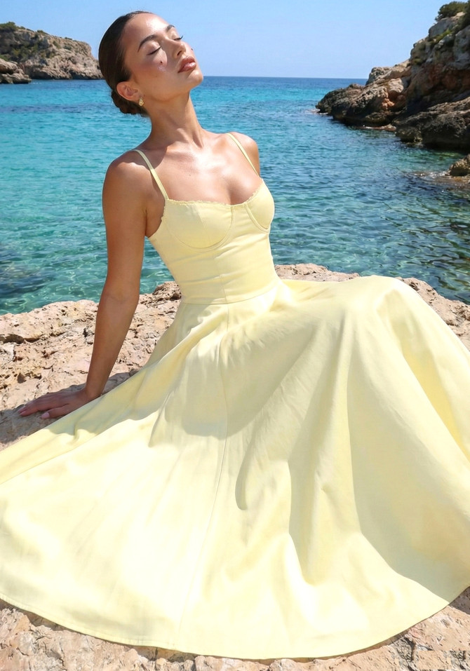 Bustier Skater Midi Dress Yellow