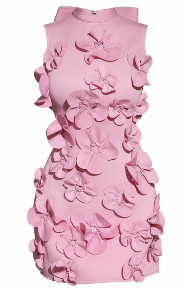 Floral 3D Detail Dress Pink