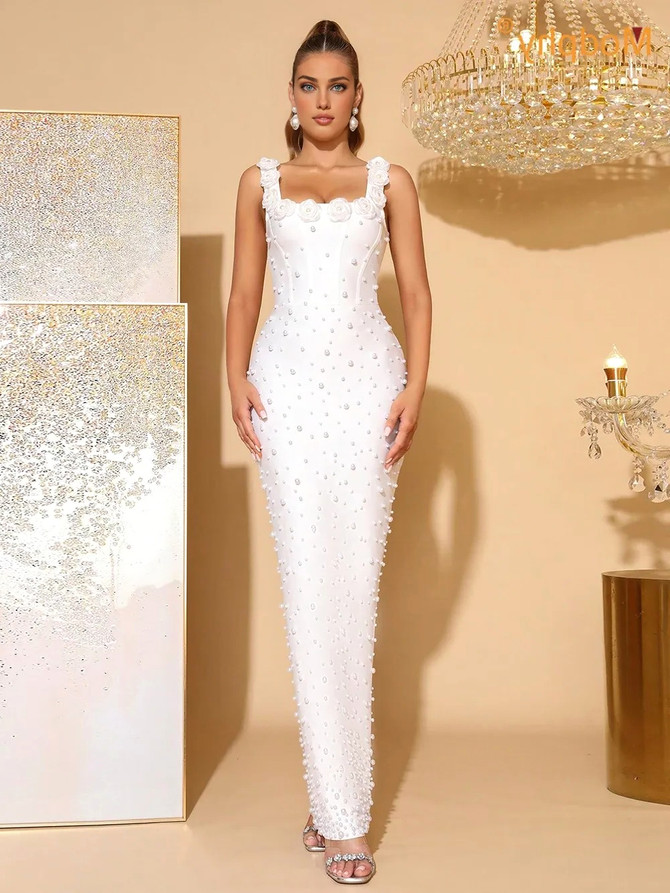 Floral Pearl Maxi Dress White