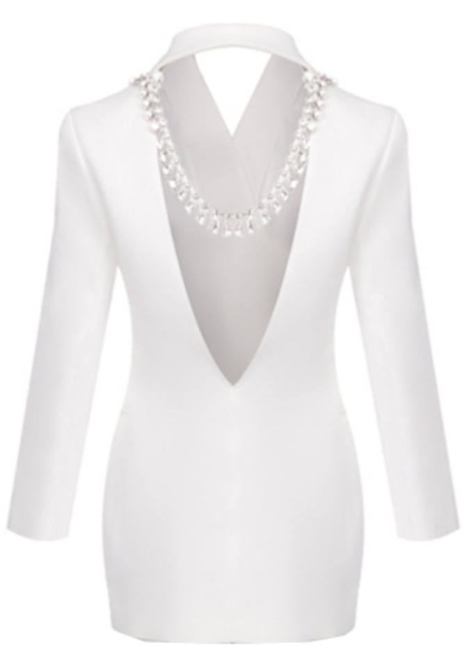 Long Sleeve Backless Blazer White