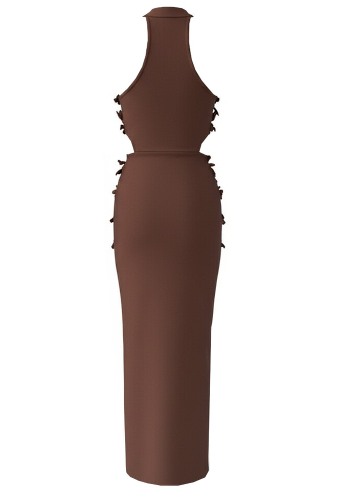 Halter Floral Cut Out Maxi Dress Brown