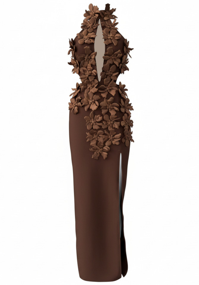 Halter Floral Cut Out Maxi Dress Brown