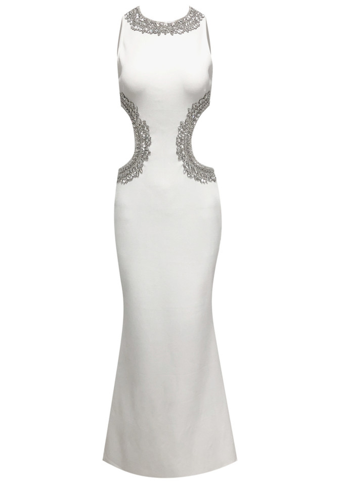 Crystal Cut Out Detail Maxi Dress White