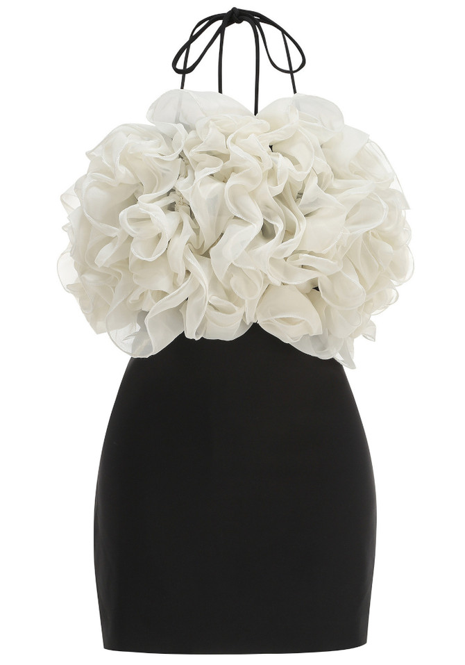 Halter Ruffle Dress Black Ivory
