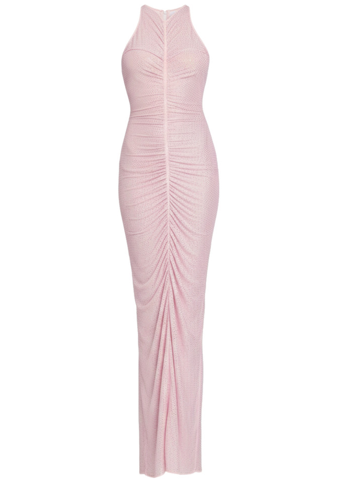 Embellished Ruched Maxi Dress Pink