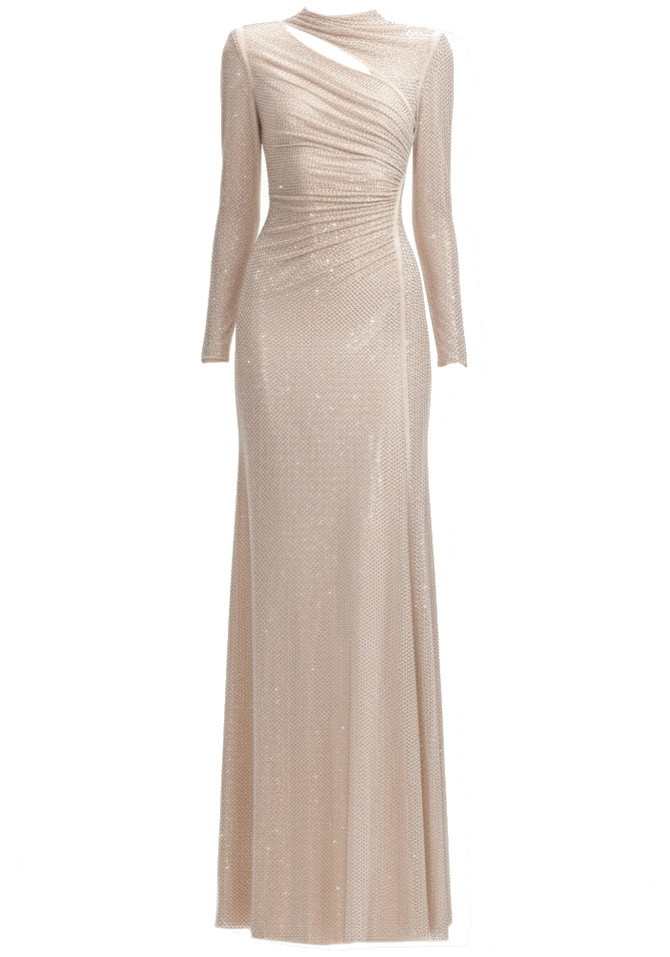 Long Sleeve Embellished Maxi Dress Nude