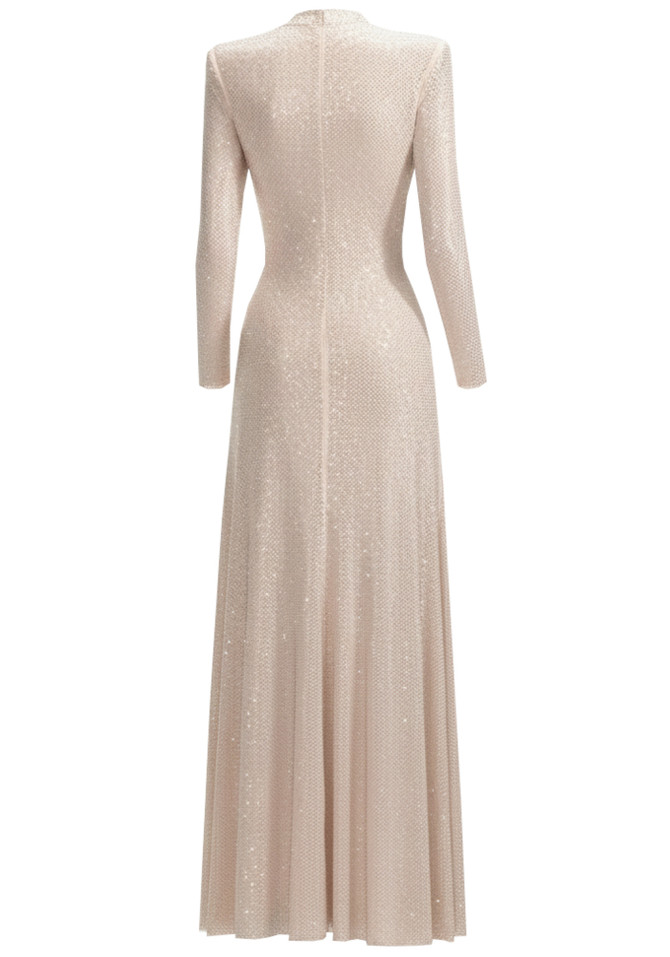 Long Sleeve Embellished Maxi Dress Nude