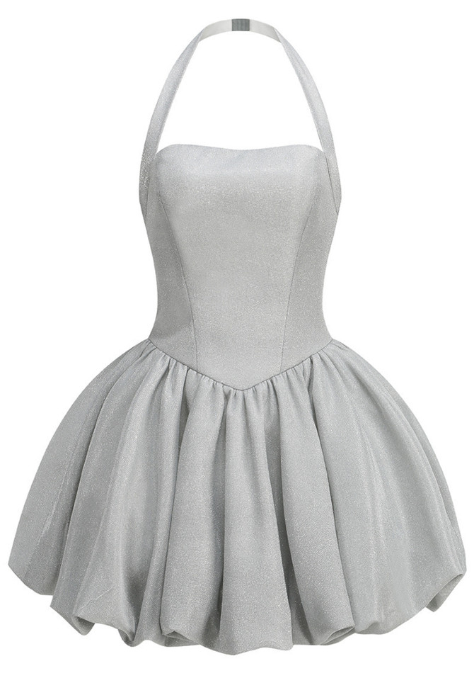 Halter Sparkly Bubble Corset Dress Silver