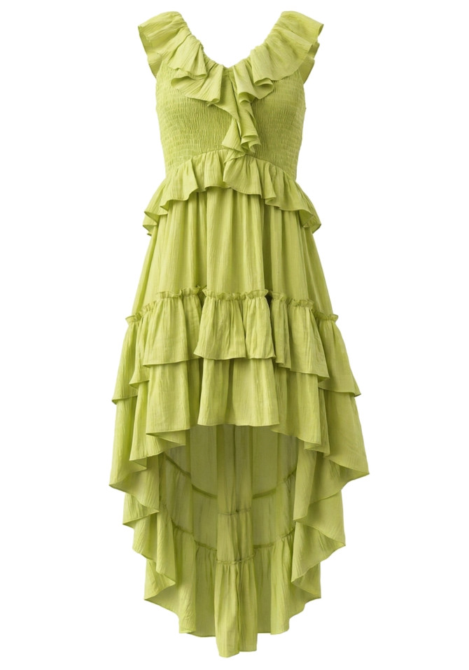 Ruffle High Low Dress Green