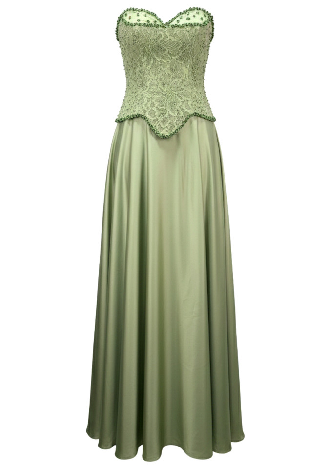 Strapless Embellished Lace Maxi Dress Green
