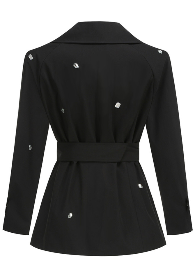 Long Sleeve Crystal Belt Dress Black